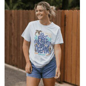SAND CLOUD Women's Free As the Ocean Short Sleeve Tee Size S In Illusion Blue